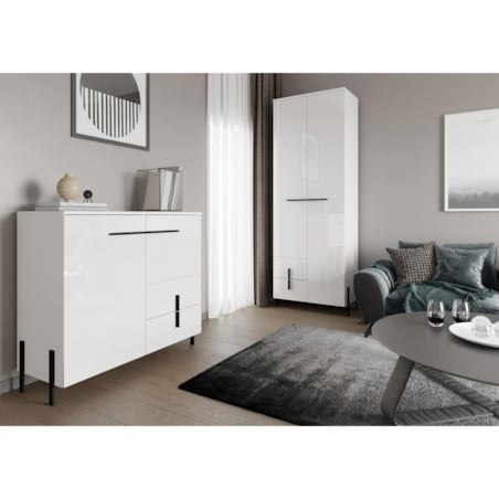 Komoda JUSTINE 100 2D2S biała/biały połysk