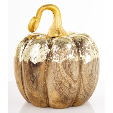 Dekoracja - dynia drewno mango 14,5x11,5x11,5 cm DIVIA pobielona ze złotym ogonkiem