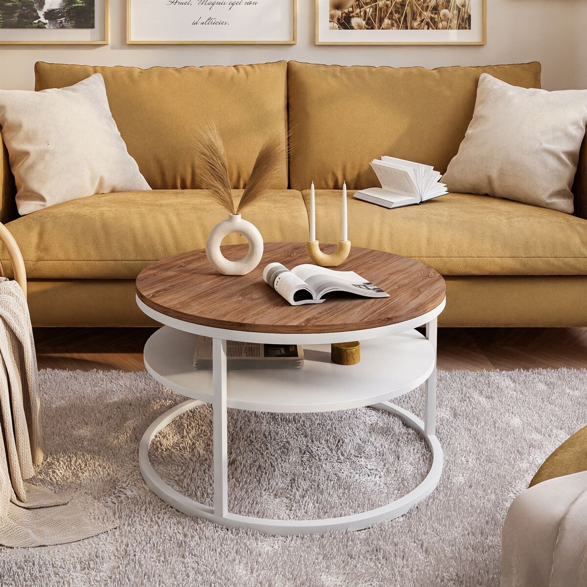 Stolik kawowy CIRI z półką biały dąb stirling