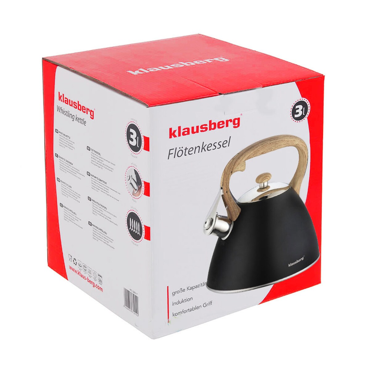Czajnik stalowy z gwizdkiem lakierowany mat czarny 3.0L KLAUSBERG
