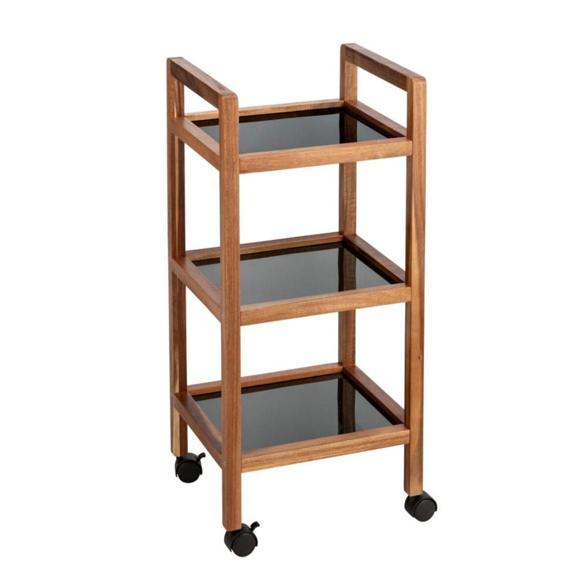 Mobilny regał z drewna akacji FONDI, 3 poziomy, wys. 76,5 cm