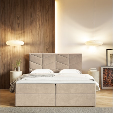 Łóżko kontynentalne G3 do sypialni 180x200 z pojemnikiem i materacem-beżowe