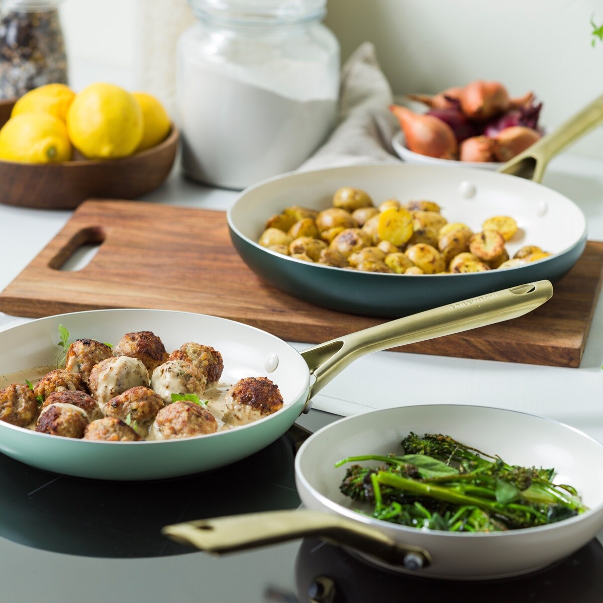 Patelnie ceramiczne SHADES Natural 20cm + 24cm + 28cm