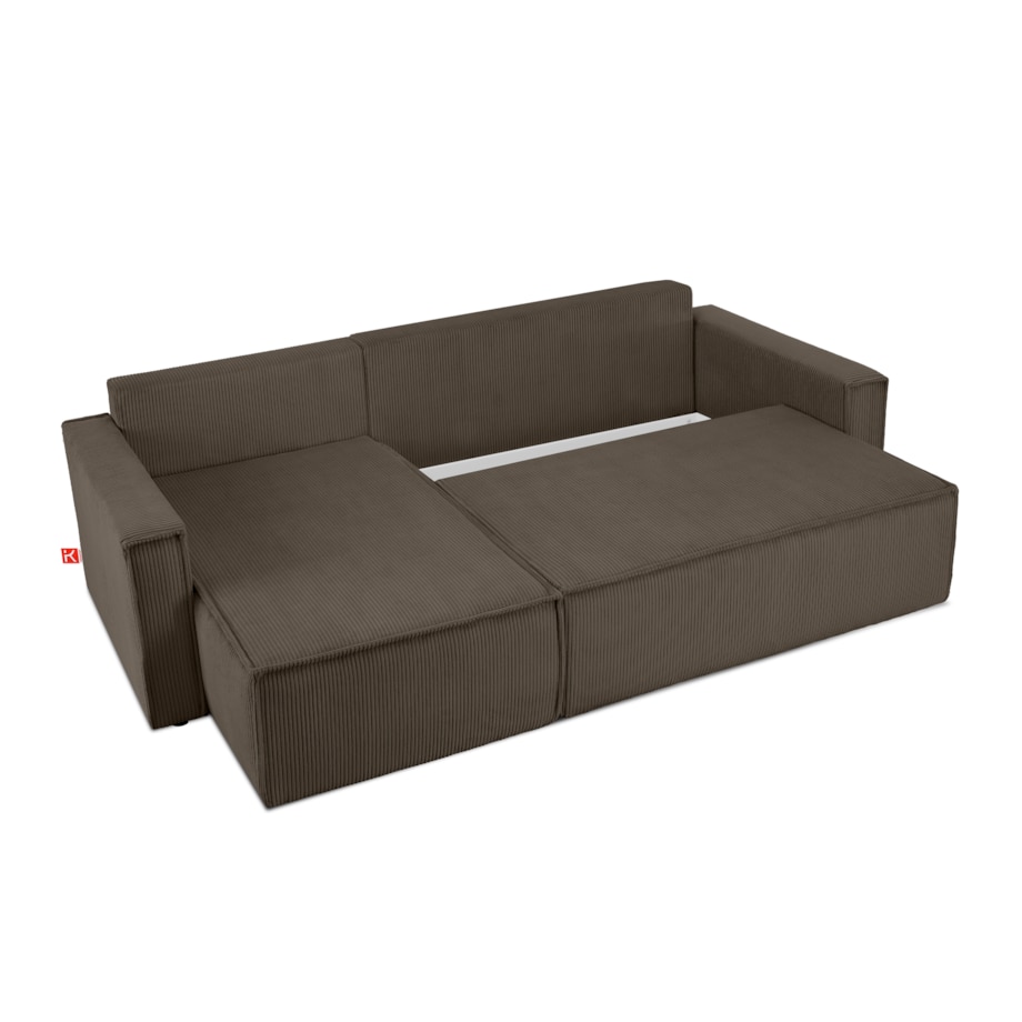 KONSIMO NAPI Duża rozkładana, brązowa, sztruksowa sofa narożna, prawa/lewa