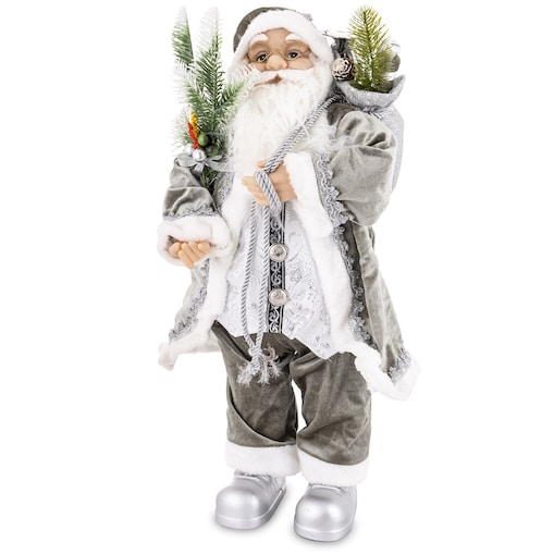 Figurka - Mikołaj z choinkami szaro-biały 61x35 cm