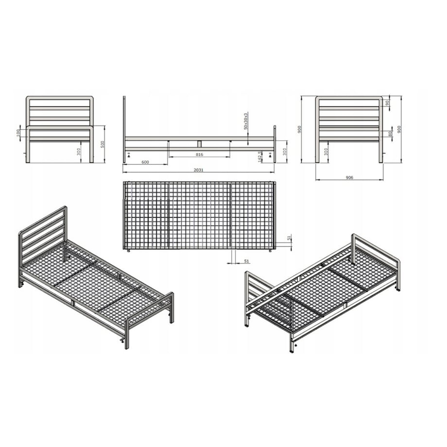 ŁÓŻKO 90x200 METALOWE - CZARNE
