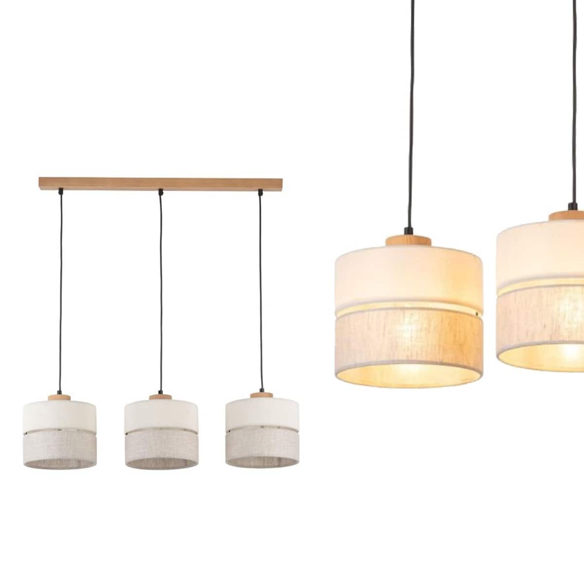 Lampa wisząca TK Lighting ECO 5771 3xE27 szaro-beżowa drewno metal abażur do salonu jadalni