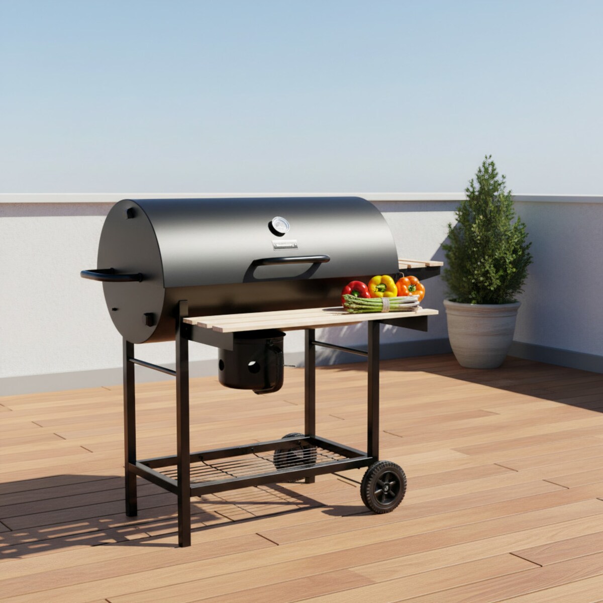 Duży grill ogrodowy węglowy pokrywa + półki + popielnik popielnica KLAUSBERG