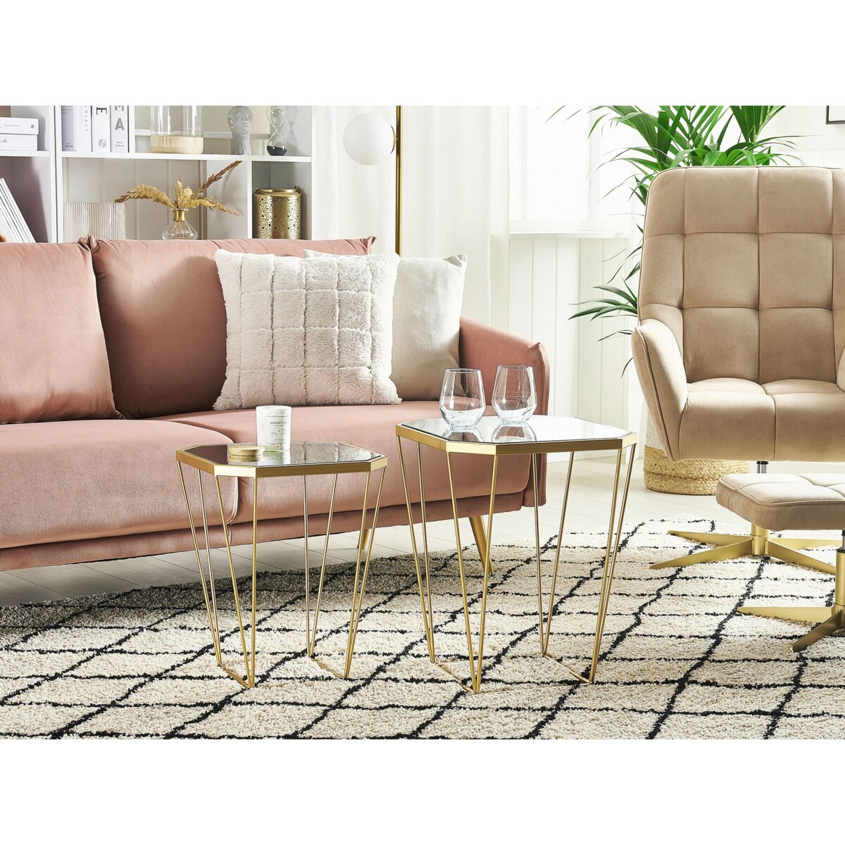 Zestaw 2 stolików pomocniczych SIERRA Szkło Złoty