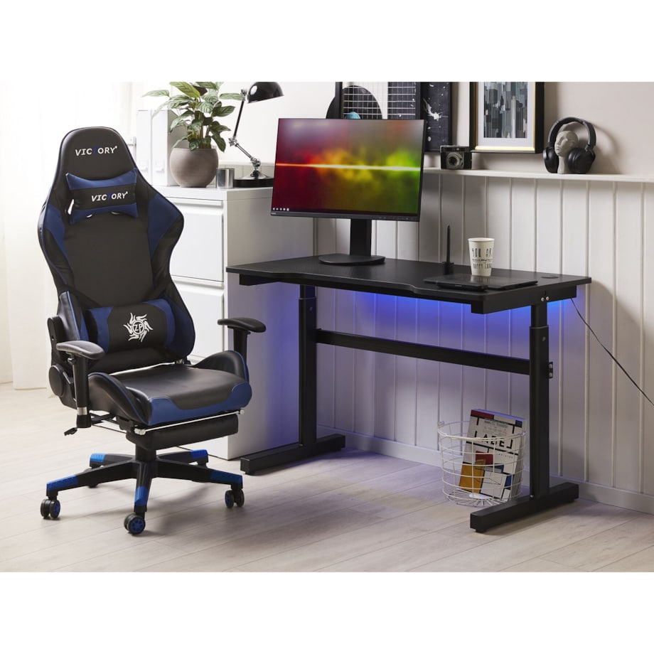 Biurko gamingowe RGB LED regulowane manualnie 120 x 60 cm czarne DURBIN