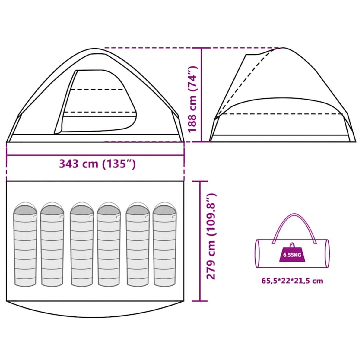 vidaXL Namiot rodzinny, kopułowy, 6-osobowy, oliwkowy, wodoszczelny