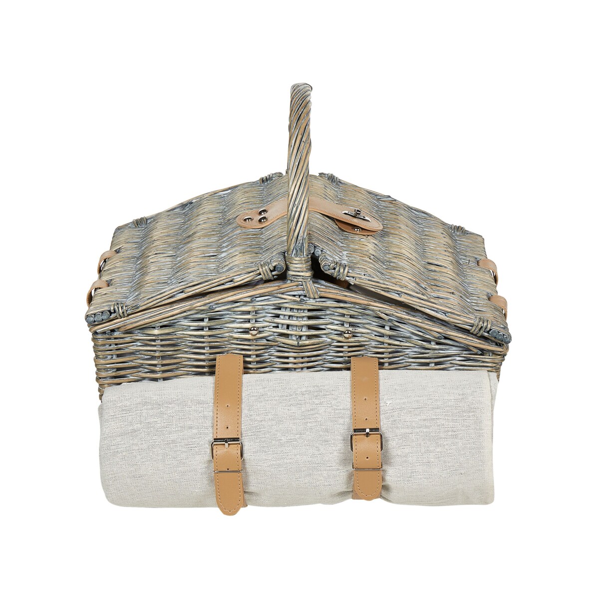 Kosz piknikowy z wikliny dla 4 osób naturalny z szarym CANELE