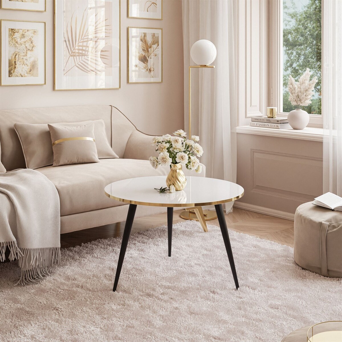 Okrągły stolik kawowy SOLEIL czarny biały połysk