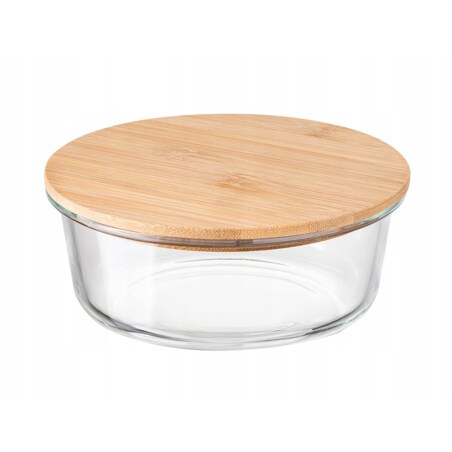 POJEMNIK SZKLANY okrągły z bambusową pokrywką 970ml na jedzenie owoce sery
