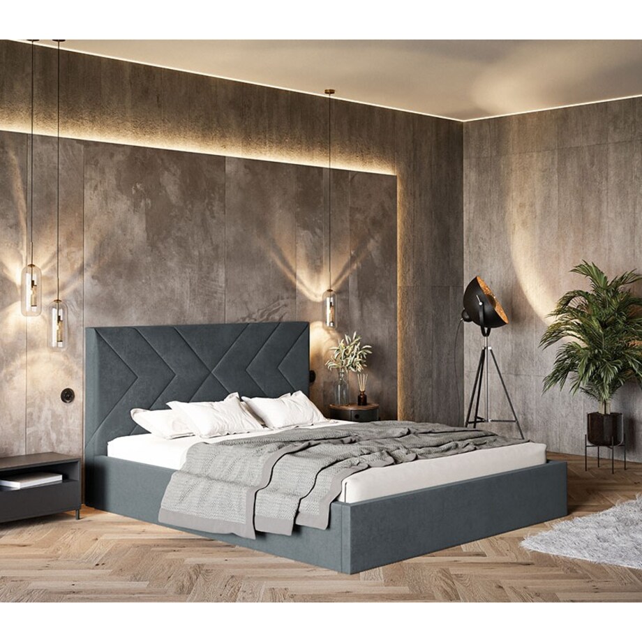 Łóżko tapicerowane 140x200 OLDO 1 z pojemnikiem - grafitowe
