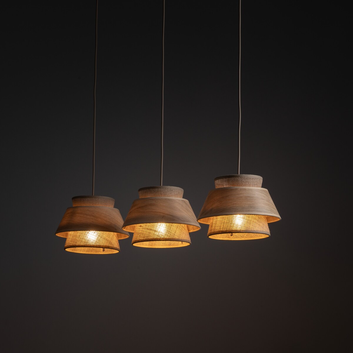 Lampa Wisząca Belka Tk Lighting Kalum Len Fornir 3Xe27 Skandynawski, Boho, Japandi