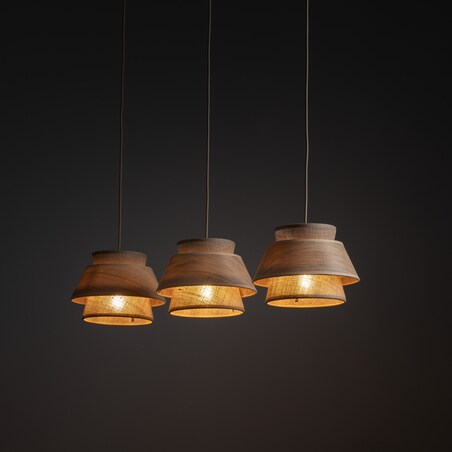 Lampa Wisząca Belka Tk Lighting Kalum Len Fornir 3Xe27 Skandynawski, Boho, Japandi