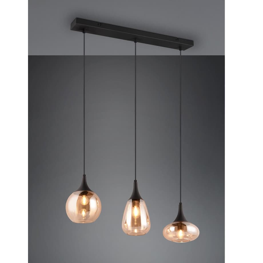 Potrójna lampa nad stół Lumina 317000313 Trio szkło czarna bursztynowa
