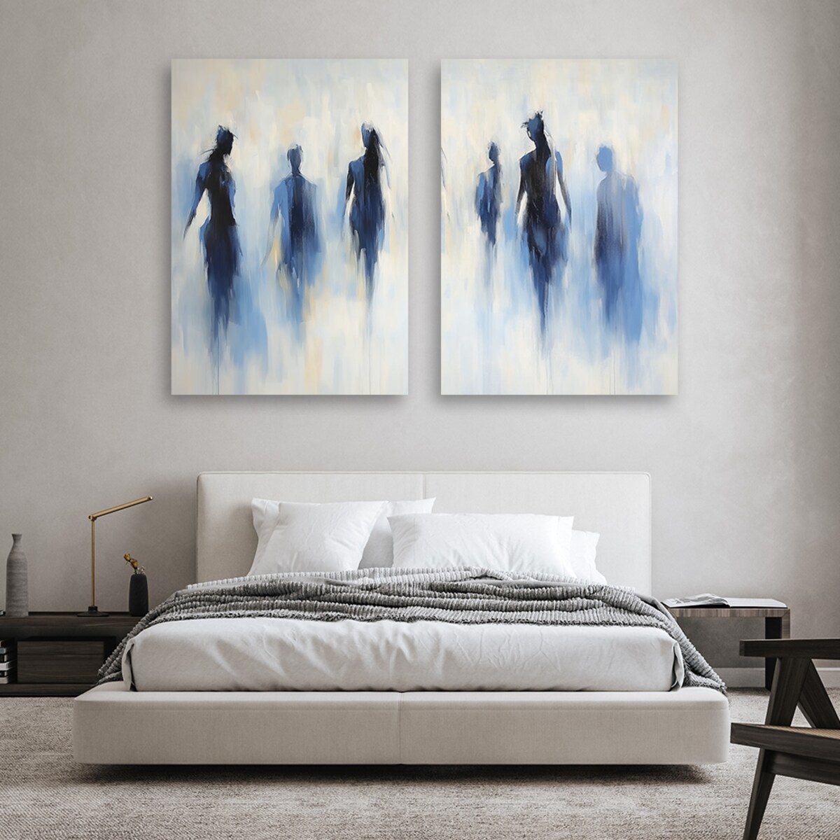 Komplet 2 obrazów do salonu sypialni łazienki spa biura Niebieske postacie ludzie abstrakcja 80x60 (2x40x60)