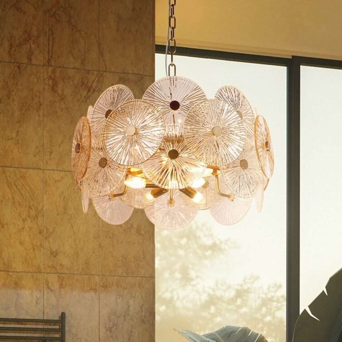 Wisząca lampa do salonu Aster MOD007PL-08G bursztyn złota