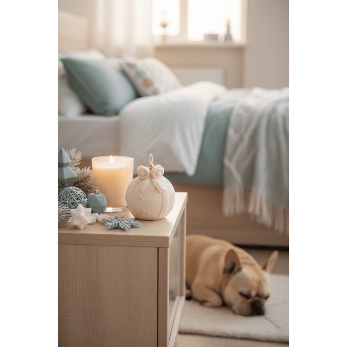 Świeca sojowa Bombka z Kokardą – ręcznie robiona świąteczna dekoracja