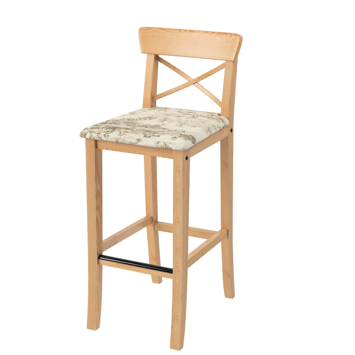 Pokrowiec na krzesło barowe Ingolf z tapicerowanym siedziskiem, scenki rodzajowe w kolorze beżowym na tle ecru, Ingolf, Avinon