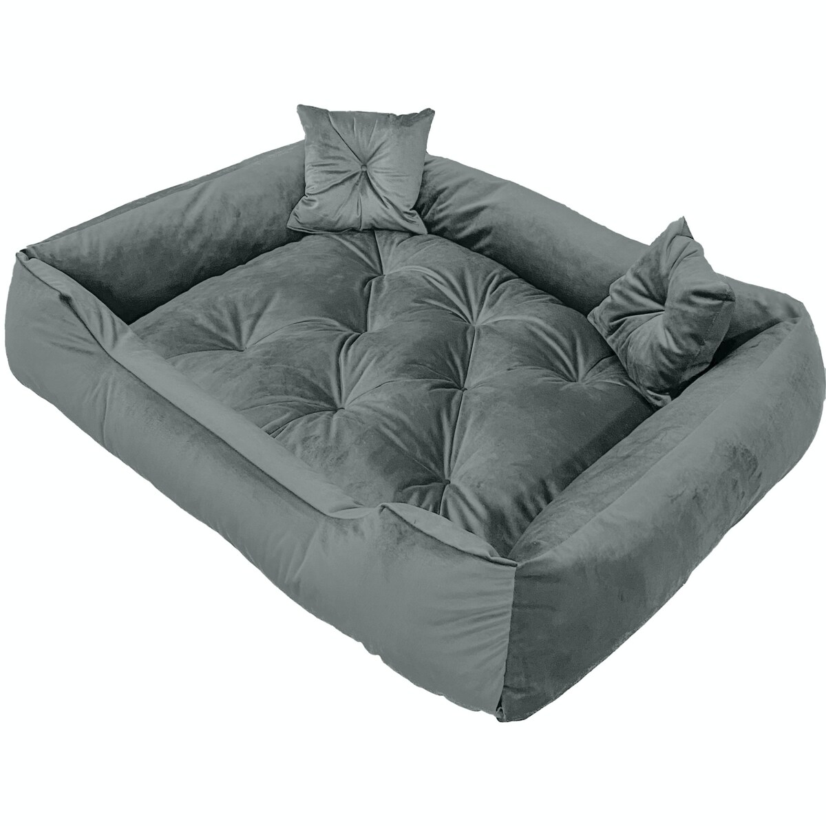 Legowisko Dla Psa Kanapa Posłanie Welurowe 70X60 Cm Pikowane Prestiżowe Szare