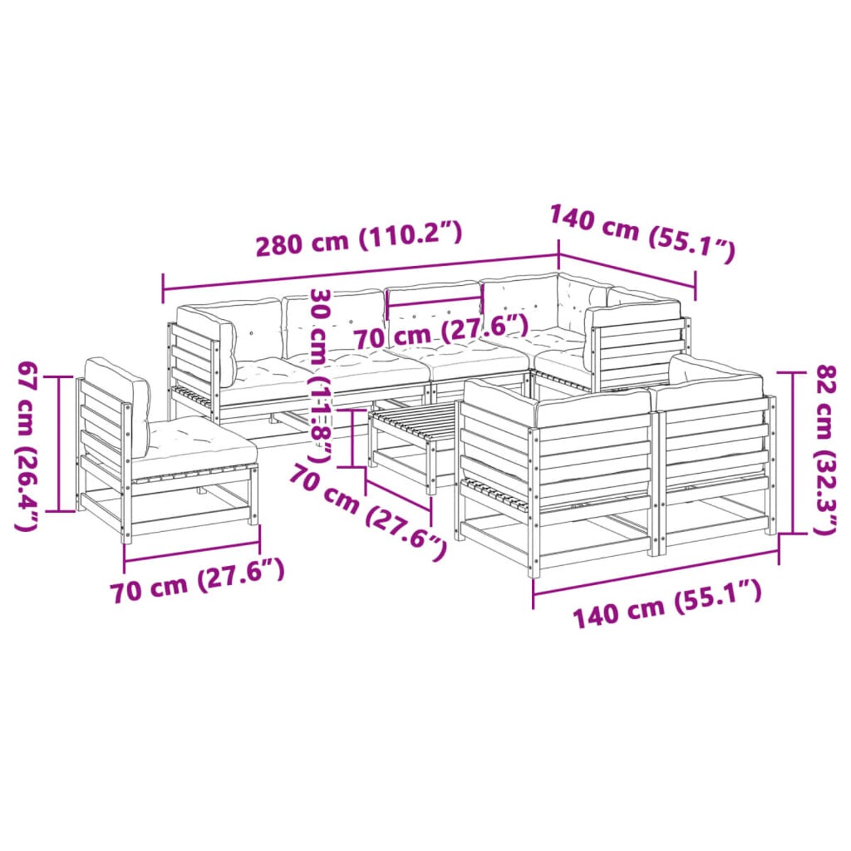 vidaXL 9-cz. zestaw wypoczynkowy do ogrodu, z poduszkami, woskowy brąz