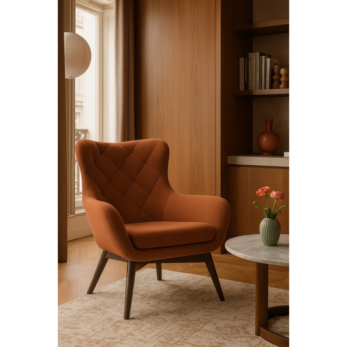 Wygodny Fotel na drewnianych nogach LISA CARO miedziany