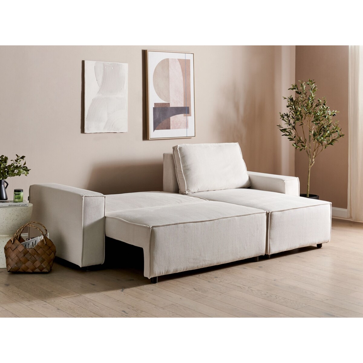 Narożnik lewostronny rozkładany sztruksowy złamana biel ABACKA