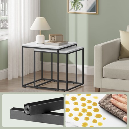 Stolik Kawowy Kwadrat 2Szt Marmur, Czarny