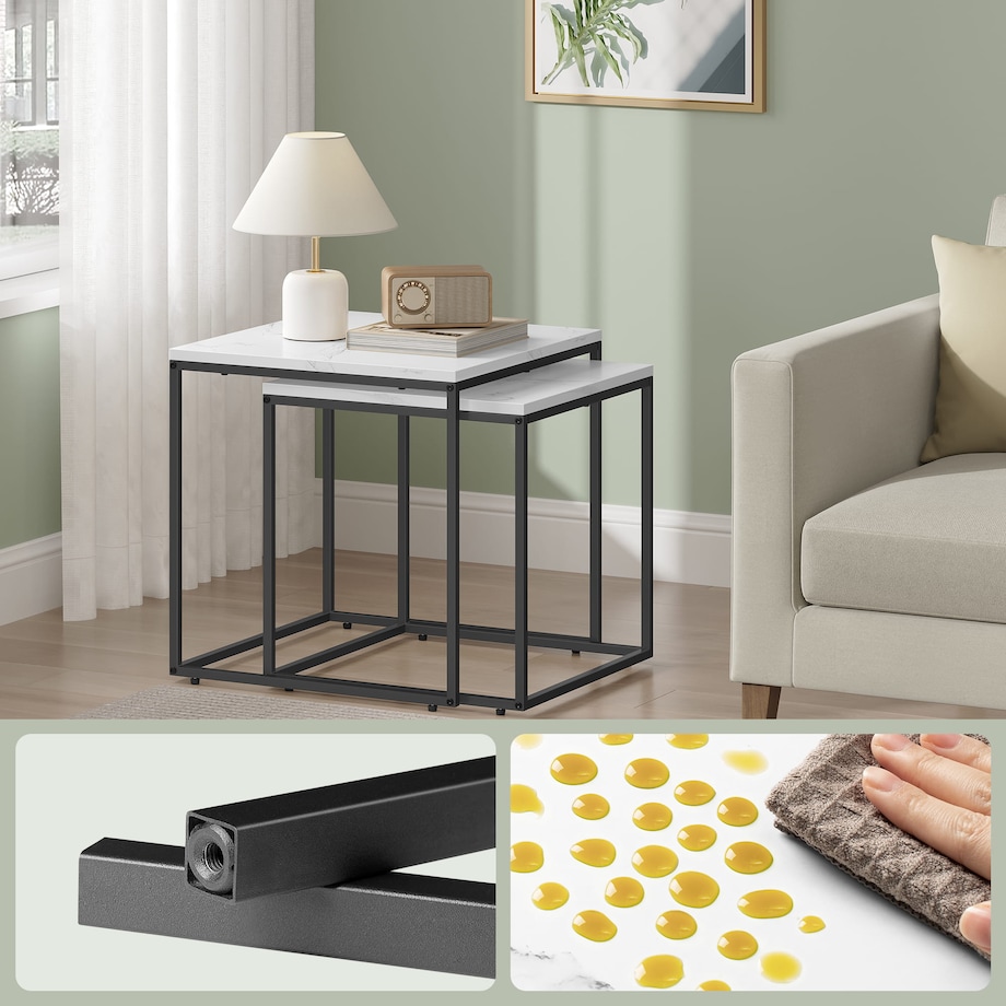 Stolik Kawowy Kwadrat 2Szt Marmur, Czarny