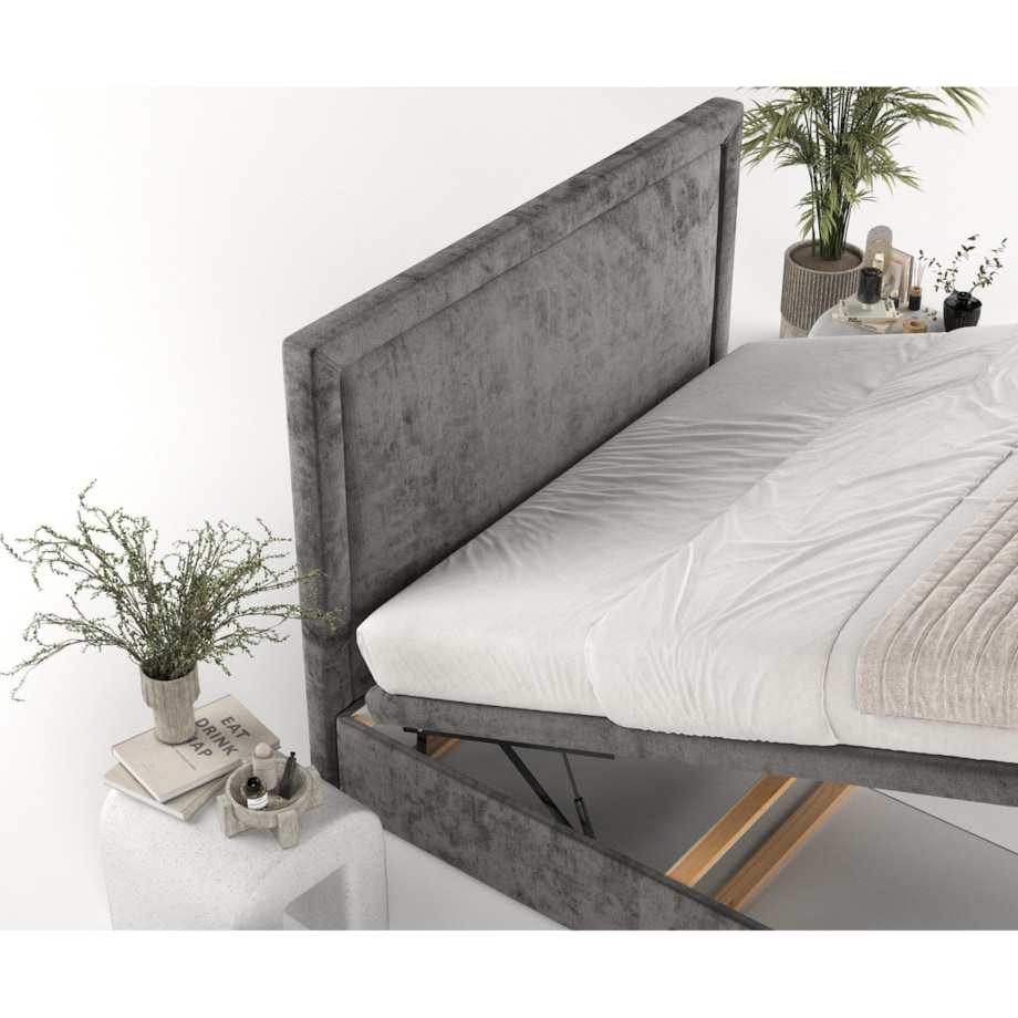 Łóżko tapicerowane SALMA 200x200 z pojemnikiem, Stalowy, tkanina Lotta 16