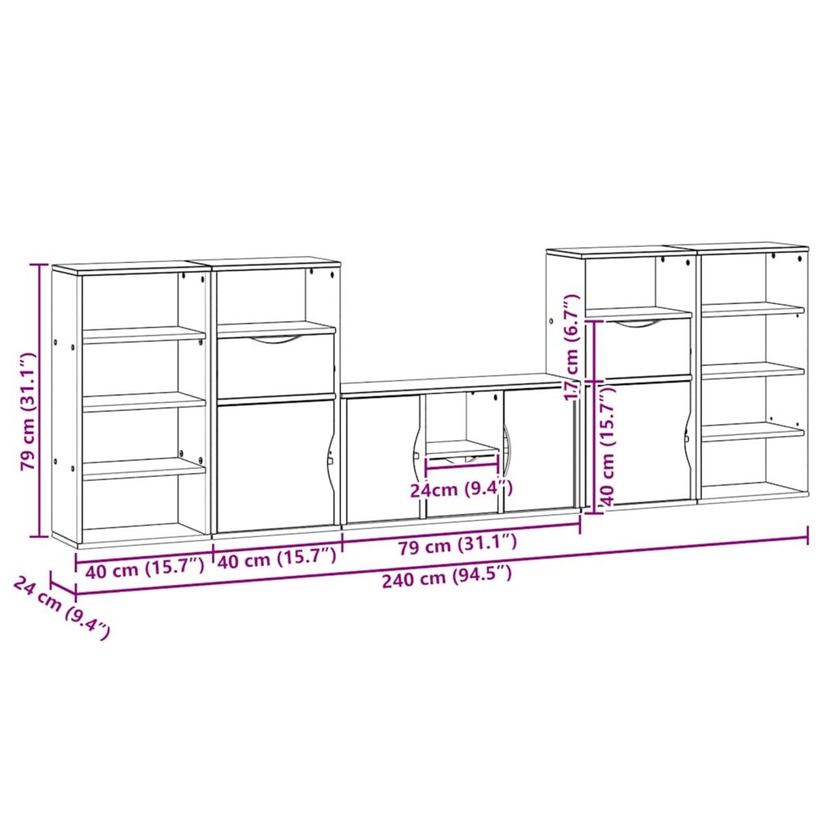 vidaXL 5-częściowy zestaw pod TV z miejscem do przechowywania „ODDA”