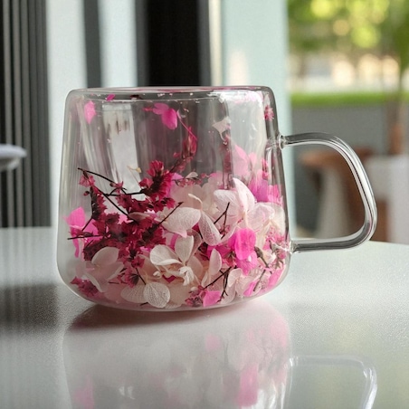 Szklanka termiczna z hortensją w środku róż 180 ml 1szt SZK188