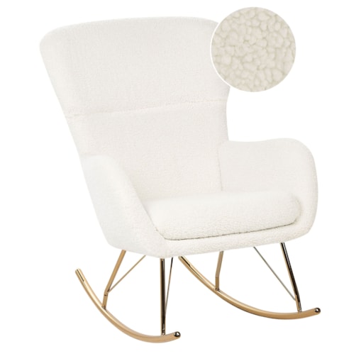 Fotel bujany boucle biały ze złotym ANASET