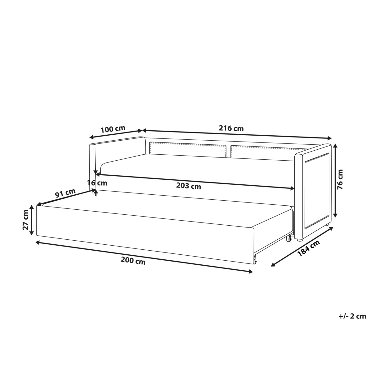 Łóżko wysuwane tapicerowane 90 x 200 cm niebieskie MIMIZAN