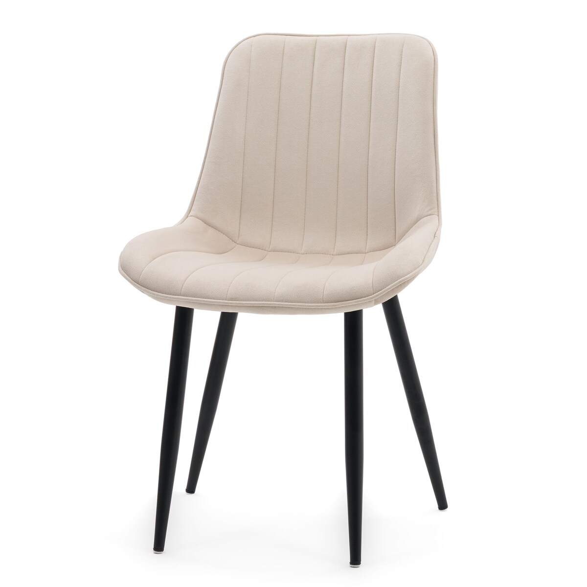Krzesło tapicerowane welurowe ELVA beżowe jasne na czarnych nogach