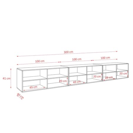 Szafka RTV NOELI 300 otwarta z półkami do salonu, ryflowana-biała+czerny