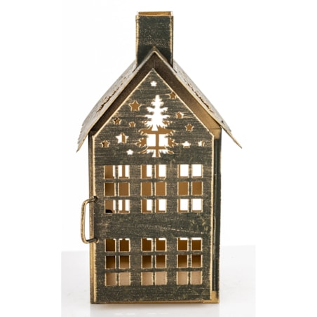 Dekoracja - metalowy domek 20x11,5x10 cm MIHNU z choinkami na dachu