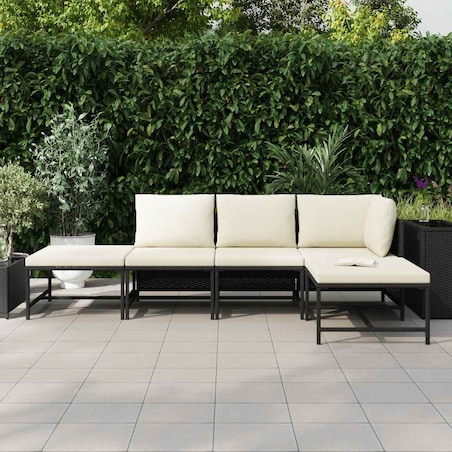 vidaXL 5-cz. zestaw wypoczynkowy do ogrodu, poduszki, czarny rattan PE