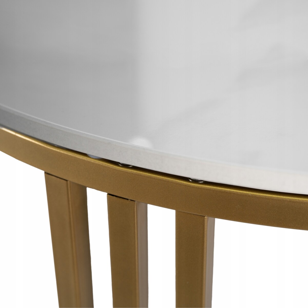 Stolik Kawowy Okrągły Mały Złoty Ława Okrągła Glamour Biały Połysk KORIN