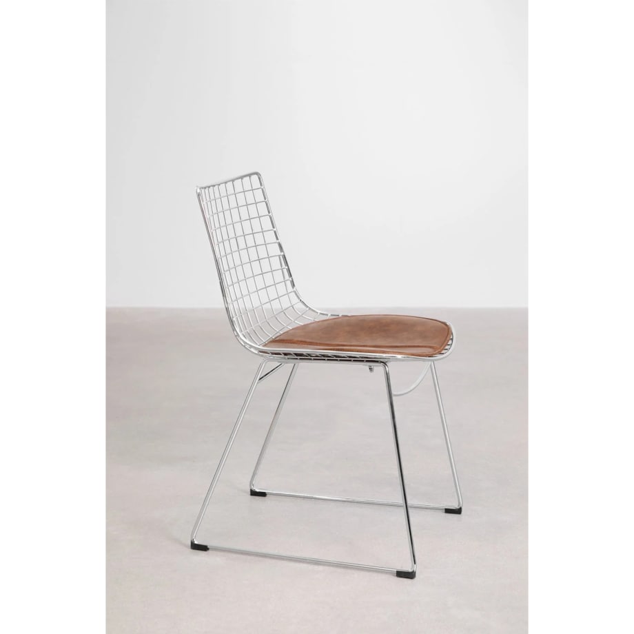 Krzesło metalowe, chromowane z brązową poduszką Renee