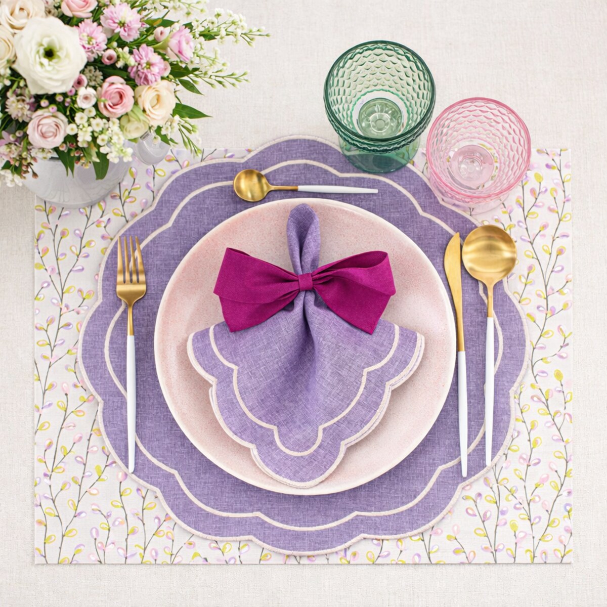 Obrus z motywem gałązek wierzby Purple Willow – 130 × 200 cm