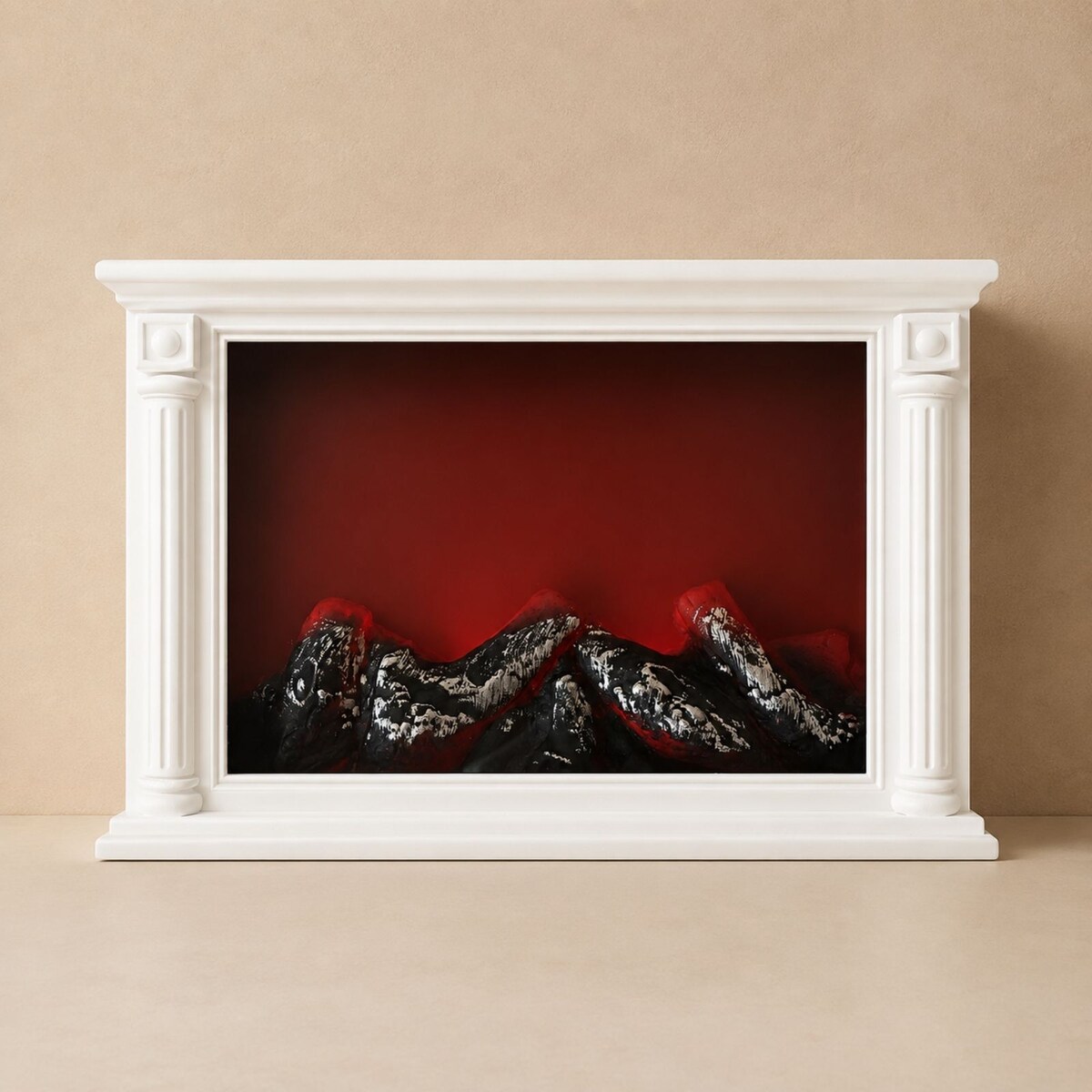 Kominek dekoracyjny LED w stylu klasycznym, 10 x 33 x 21 cm, kolor biały, tworzywo sztuczne