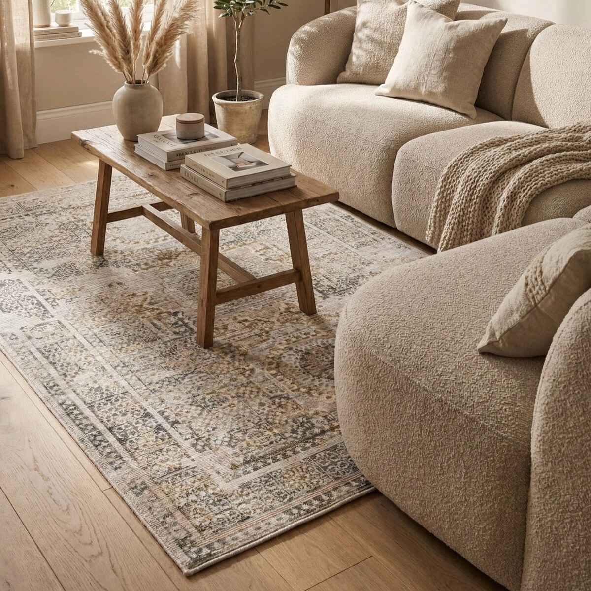 Dywan Wełniany Sahara 120x180 cm Klasyczny Vintage Beżowy