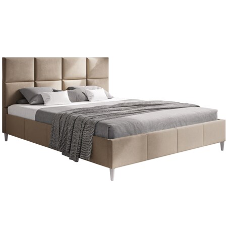 Łóżko tapicerowane 140x200 LUXO 1 na drewnianych nogach - beżowe