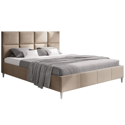 Łóżko tapicerowane 140x200 LUXO 1 na drewnianych nogach - beżowe