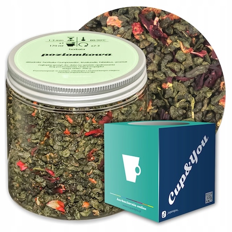 Herbata zielona sypana POZIOMKOWA o smaku mocno poziomkowym PREMIUM Cup&You - herbata liściasta sypana mieszanka napar susz - gotowa na prezent upominek