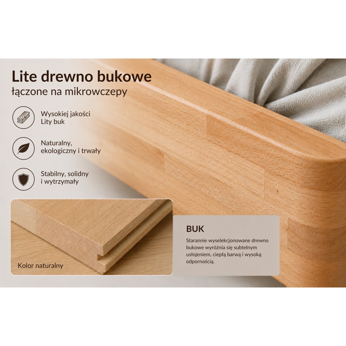 Łóżko lewitujące drewniane bukowe Visby LENA bez szafek / 120x200 cm, kolor naturalny